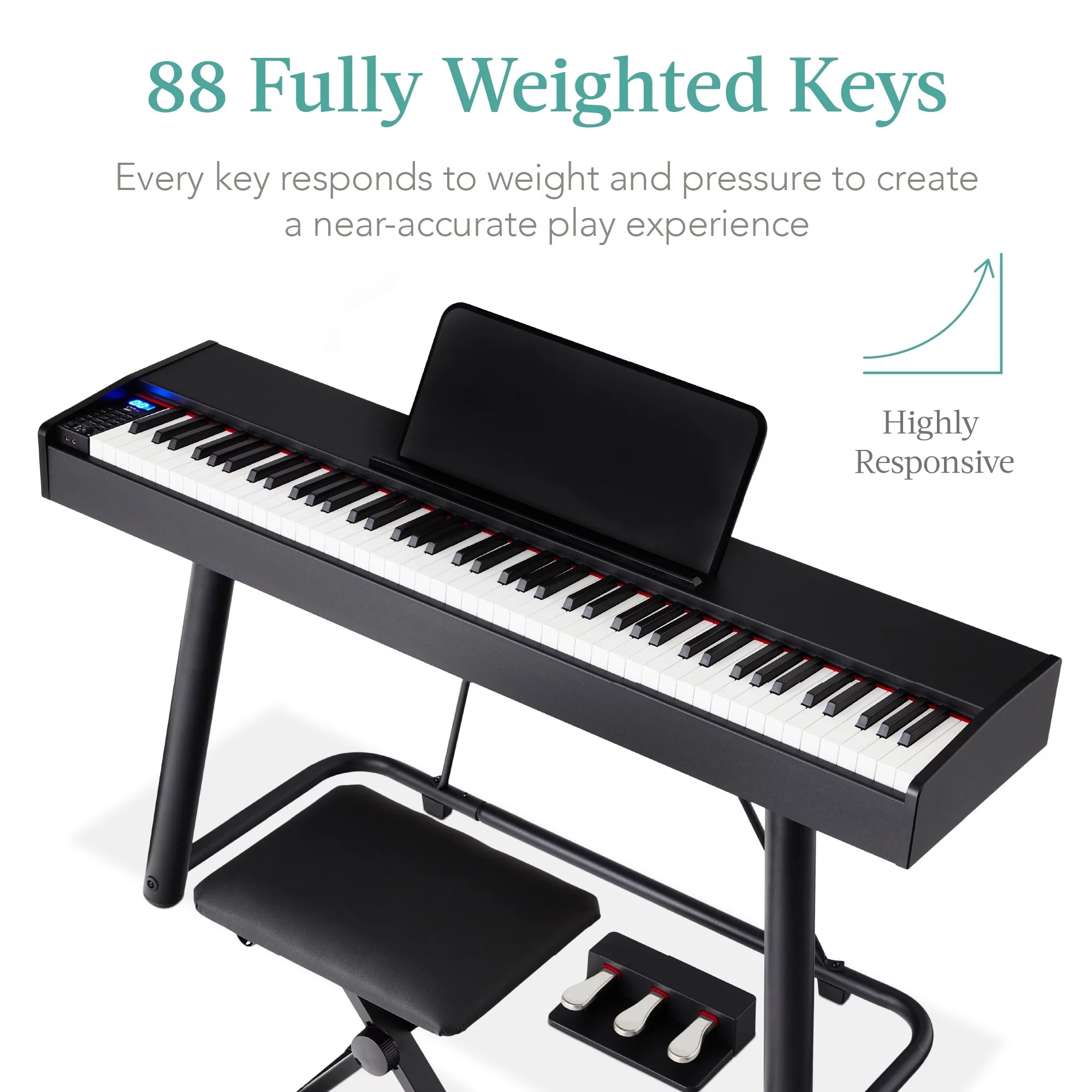 88-Key Weighted Full Size Digital Piano Set with Stand, Pedals, Stool, Cover O355
