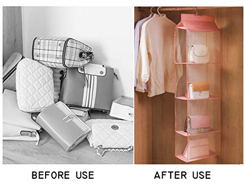 Hanging Clear Handbag Purse Organizer with Hook, 4 Pockets for Closet I10824