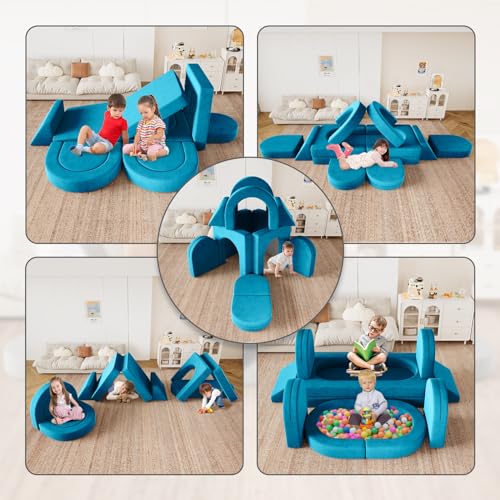 Modular Kids Play Couch with Triangular Cushions and Arches, Gray X365274