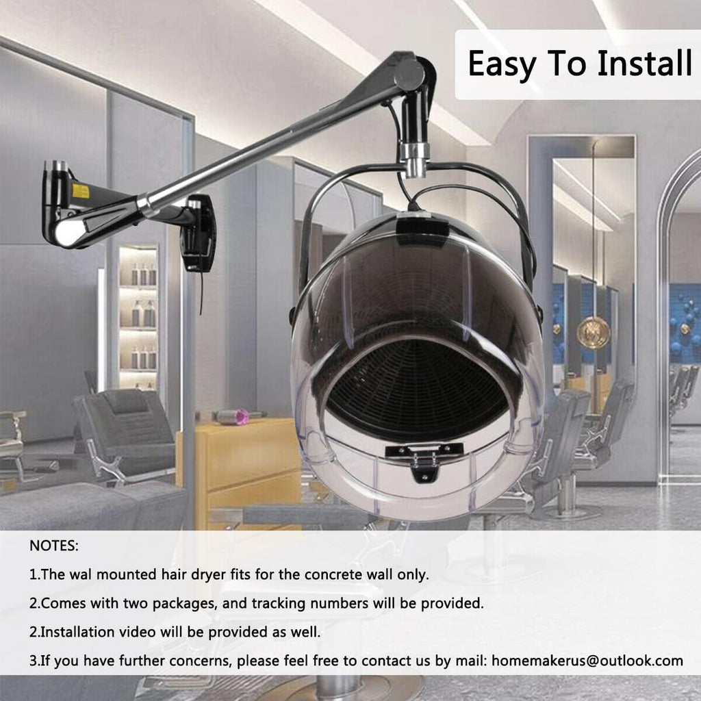 Retractable 900W Wall Mounted Hair Hood Dryer with Swivel Arm and Timer W7850