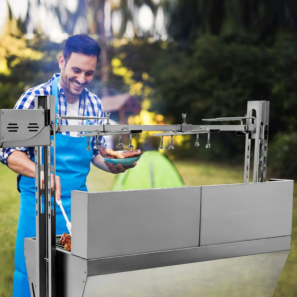 Stainless Steel Rotisserie Grill with Back Cover Guard, 25W Motor, 37" Charcoal BBQ C3467