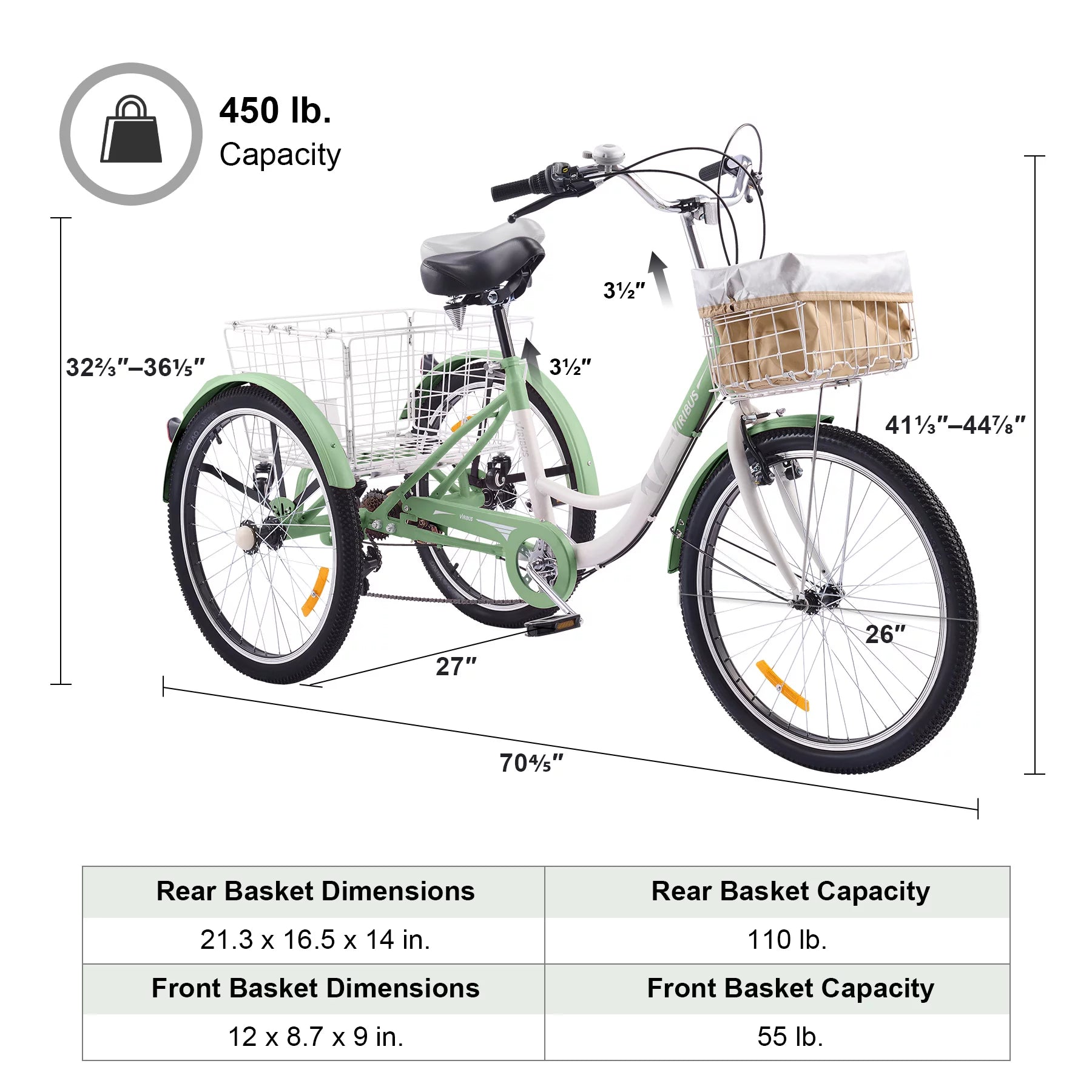 Adult Tricycle 26 Inch 7-Speed with Front and Rear Basket E2205