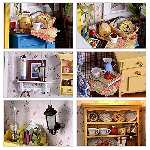 Dollhouse Miniature with Furniture Kit, Handmade Frame Style DIY House Model for Teens Adult Gift E648339