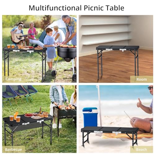 Folding Camping Table, 3ft Portable Aluminum with Adjustable Height J399078