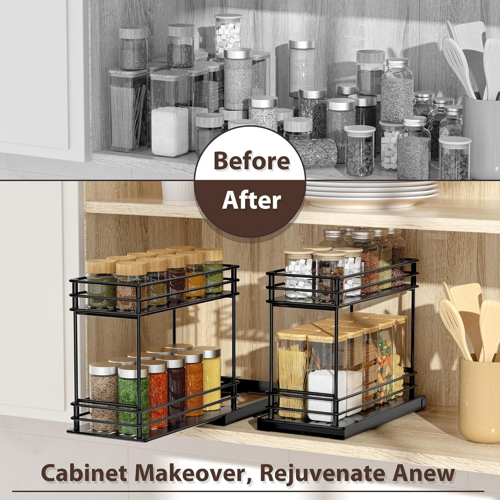 Spice Rack Organizer 2-Pack, 2-Tier Pull Out for Kitchen Cabinet T2006