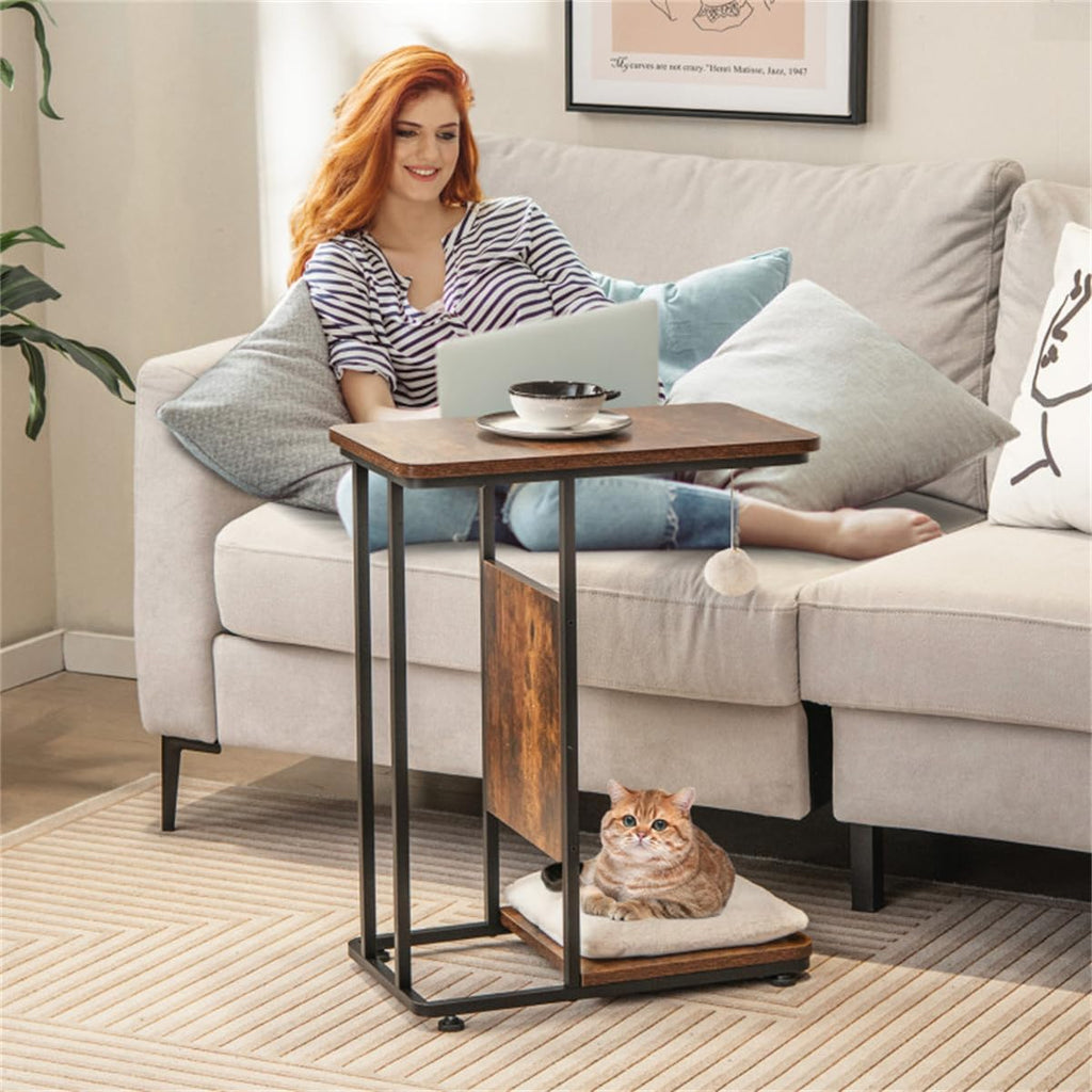 Cat Side Table with Scratching, Industrial Style for Living Room Bedroom I28429