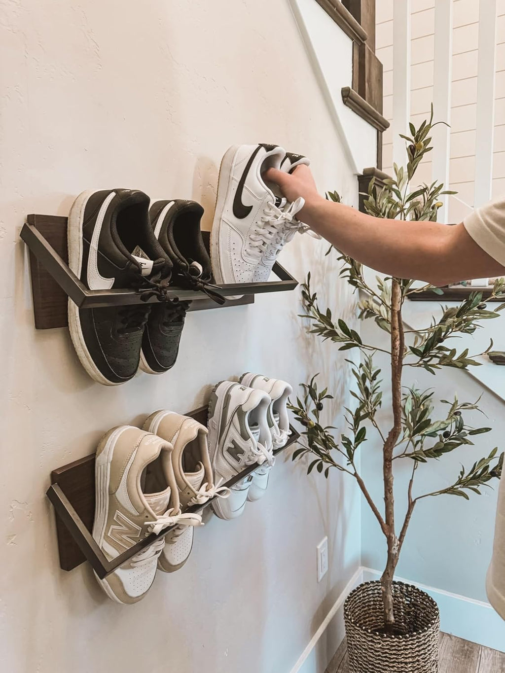 Wall Shoe Rack Set of 2, Wall Mounted Shoe Organizer for Small Spaces S20532