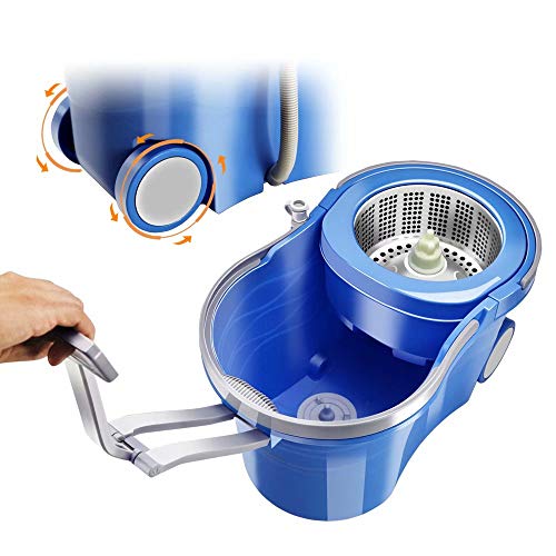 Mop Bucket with Wringer Set, Spin Mop with Easy Move Wheels, Stainless Steel Handle, 5 Microfiber Refills Z437