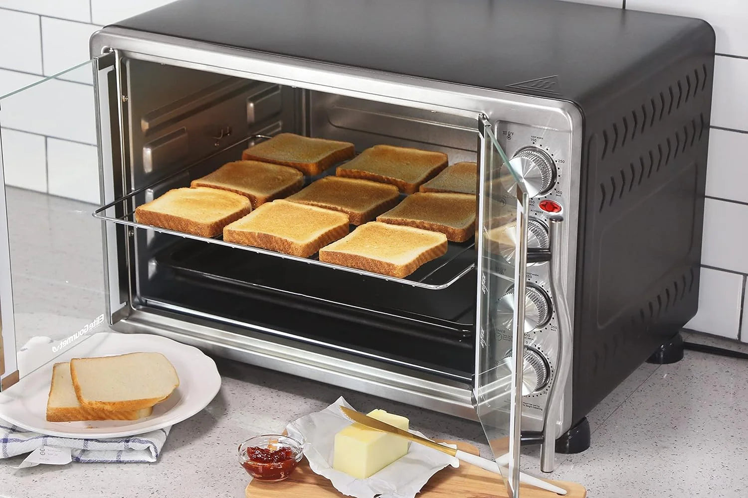 French Door Convection Oven, 47.5Qt, 18-Slice, Bake Broil Rotisserie P5412