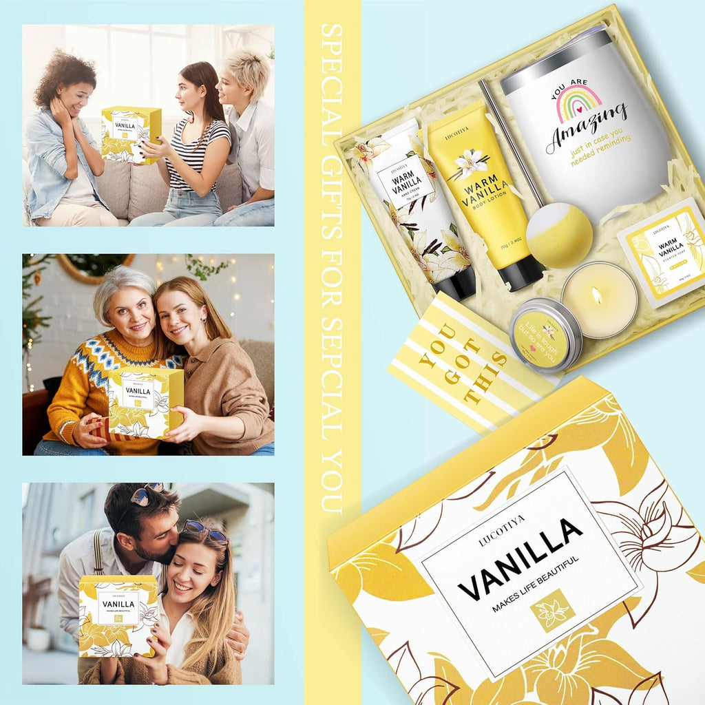Relaxing Spa Gift Basket with Warm Vanilla Bath and Body Set A612864