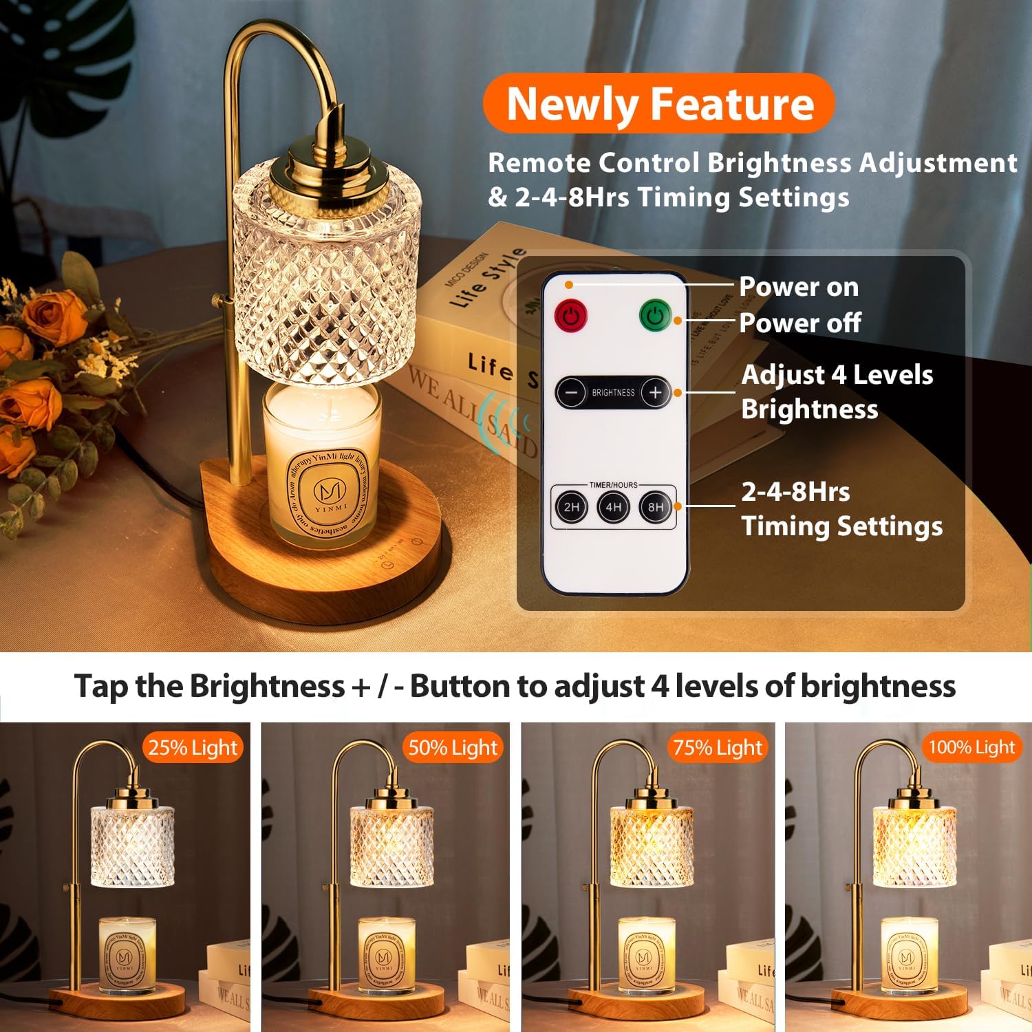 Candle Warmer Lamp with Remote Control, 4-Level Dimming, Height Adjustable C468