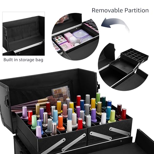 Rolling Makeup Train Case with Wheels, Sliding Drawer & Keys N3025