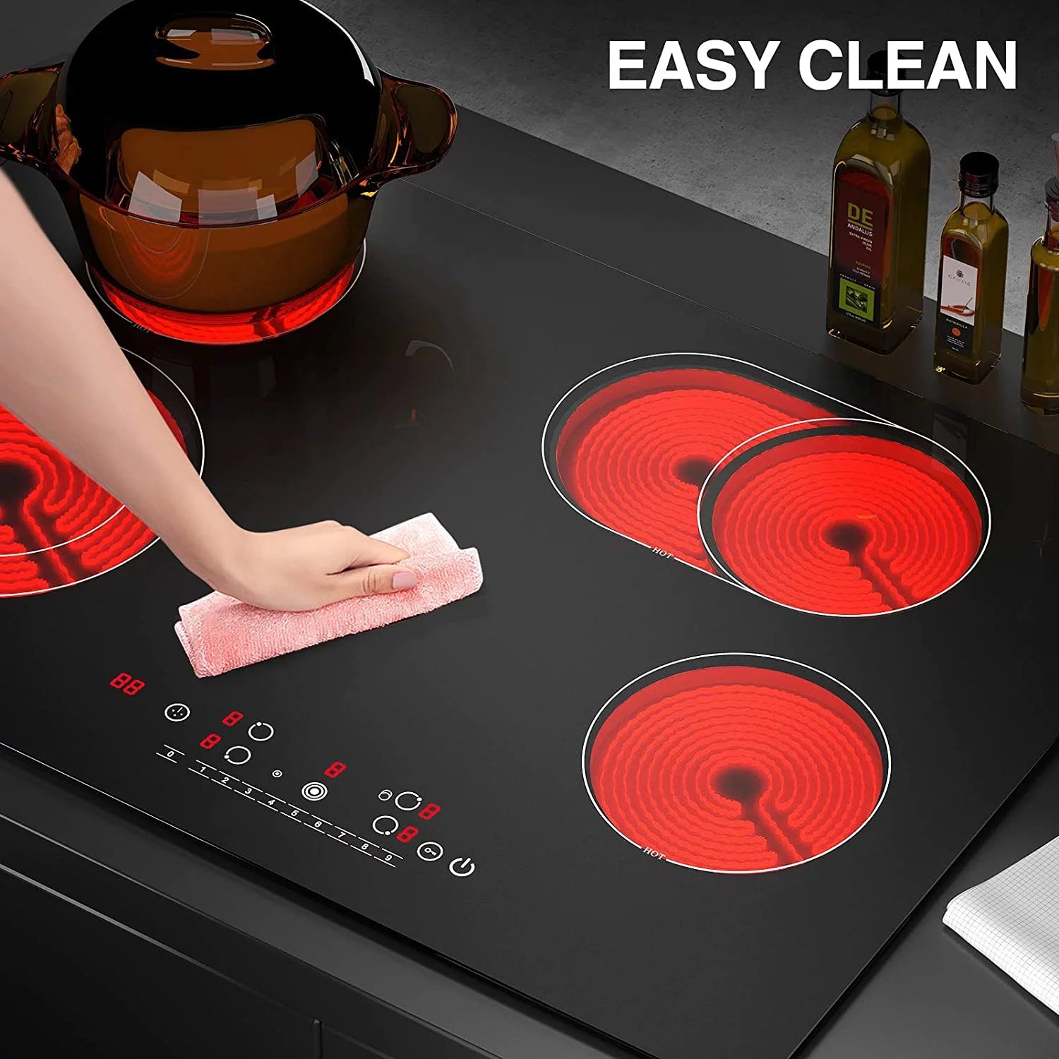 30 Inch Built-in Electric Cooktop, 6800W Ceramic Stove with Touch Screen K6989