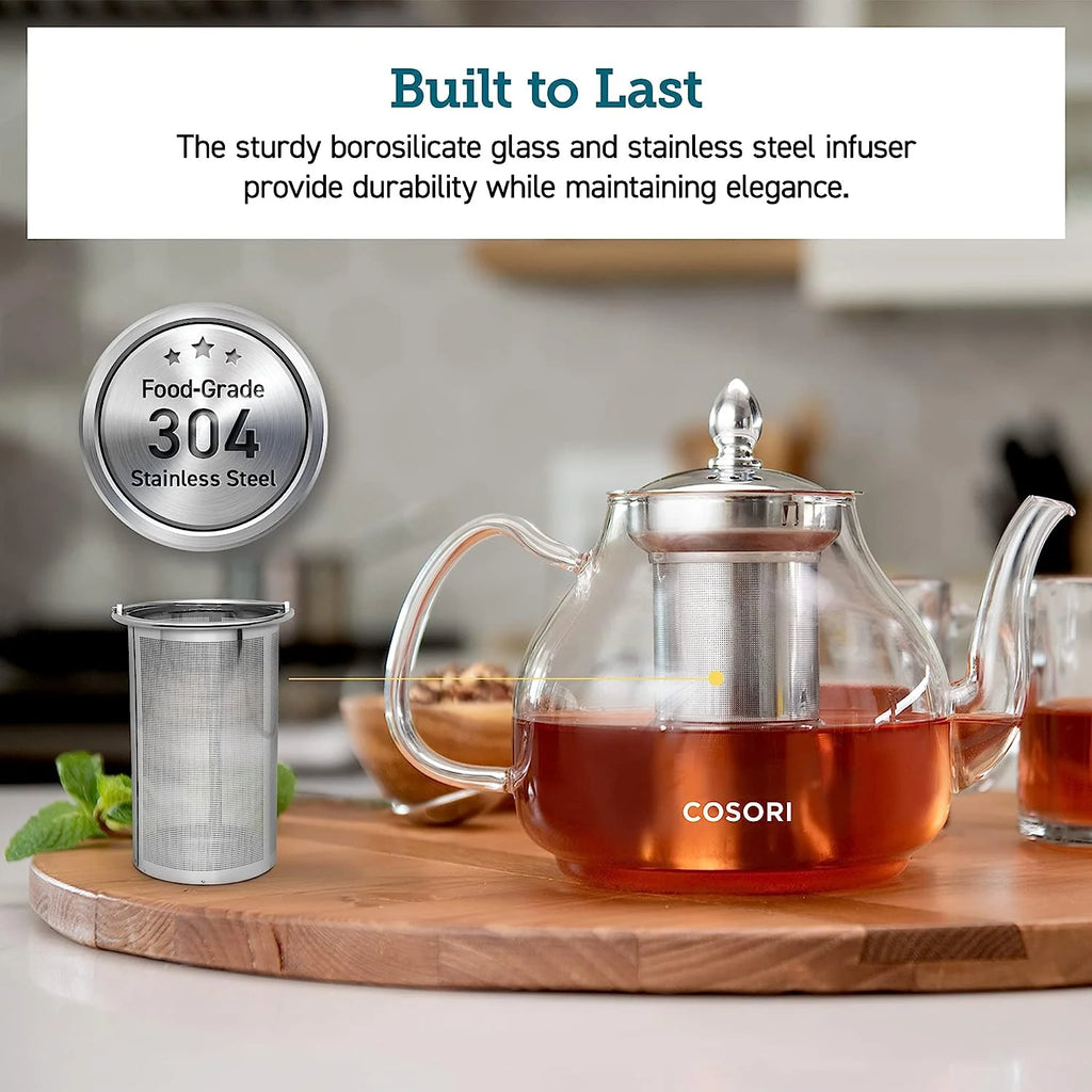 Glass Teapot Stovetop Safe Gooseneck Kettle with Removable Infuser, 1000 ml D59268