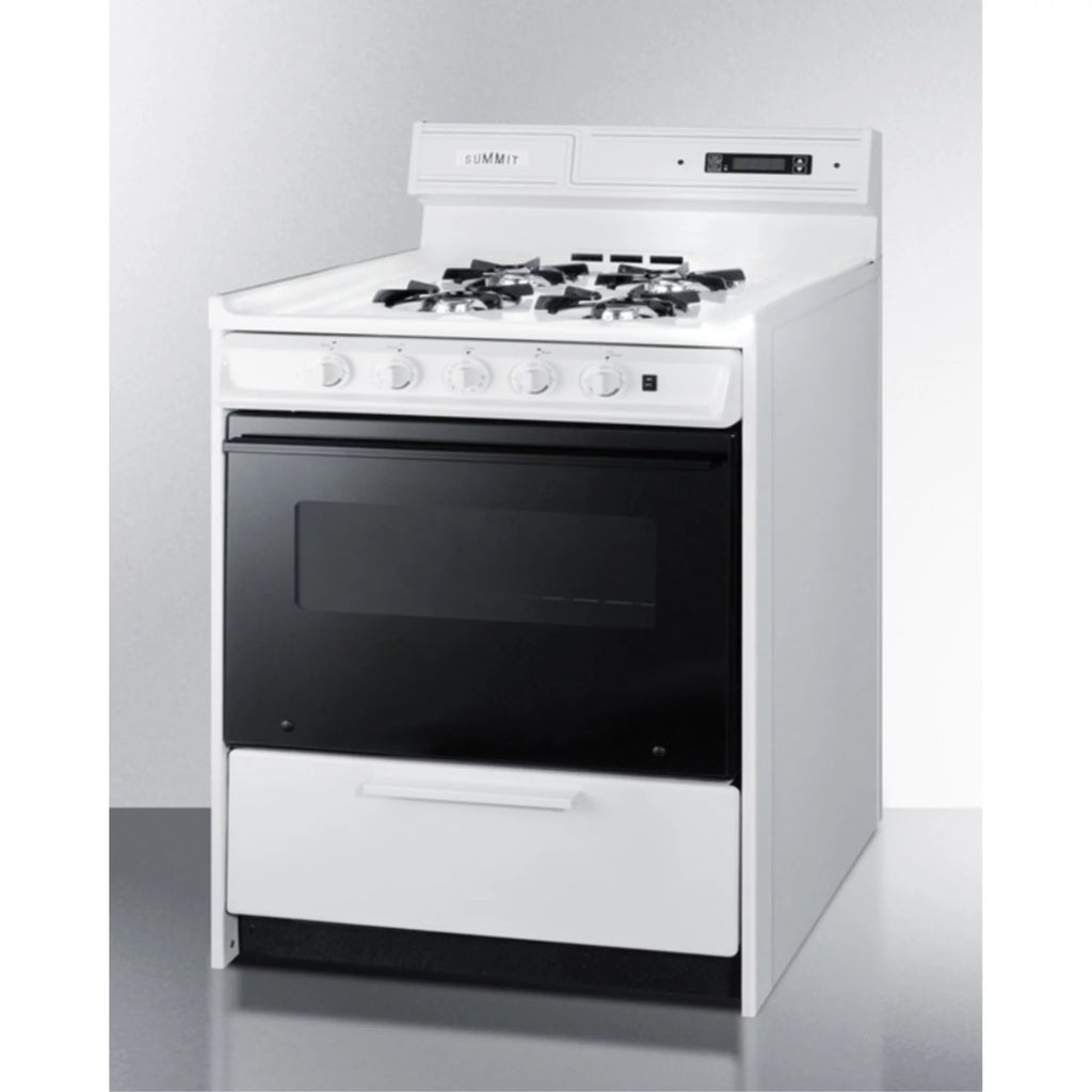 Gas range 30 inch white with open burners and oven window Q743481