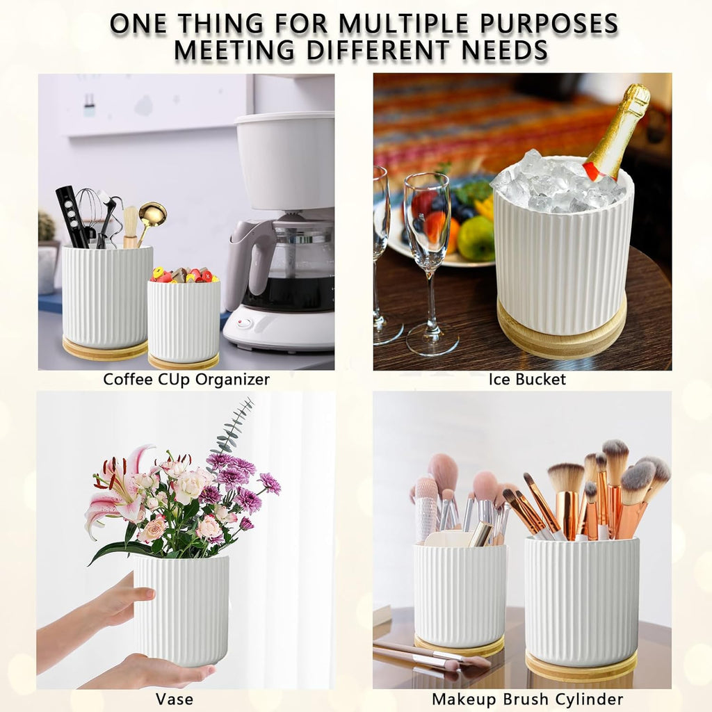 360° Rotating Kitchen Utensil Holder for Countertop, White Ceramic, Set of 2 A3875