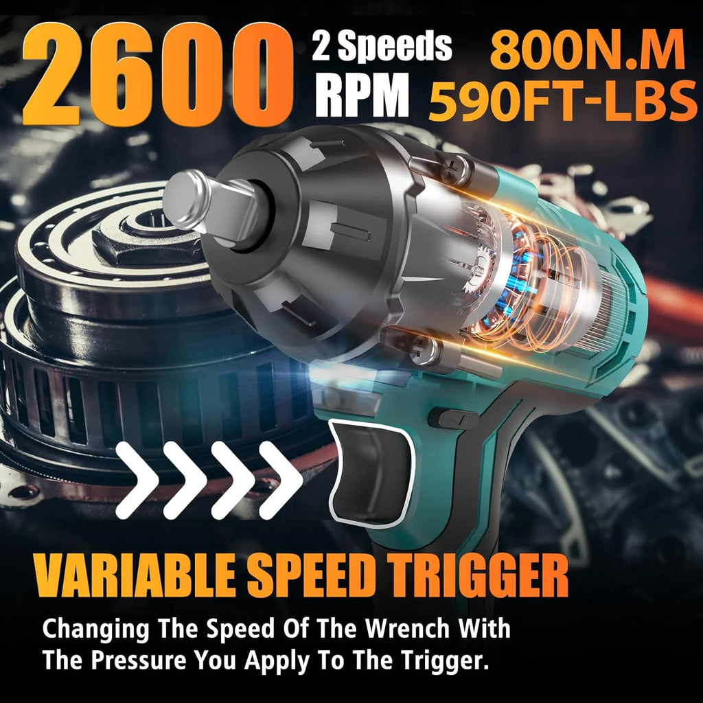 Cordless Impact Wrench High Torque, 1/2" Battery Impact Gun with 2 Batteries, Charger & Storage Box R64255