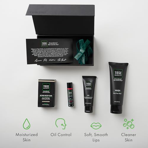 Men's Skincare Gift Box Set with Face Wash, Moisturizer SPF 20, Exfoliating Scrub Bar & Lip Balm F4711