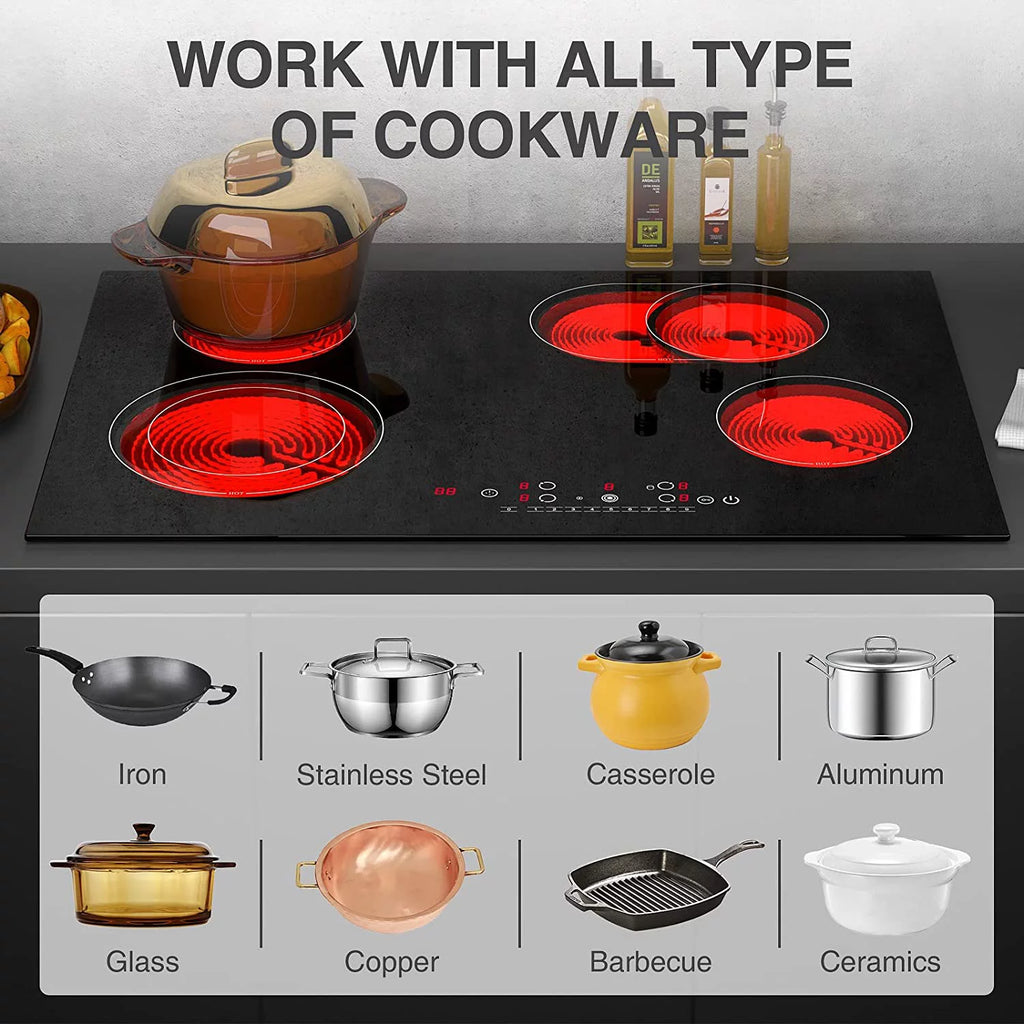 30 Inch Built-in Electric Cooktop, 6800W Ceramic Stove with Touch Screen K6989