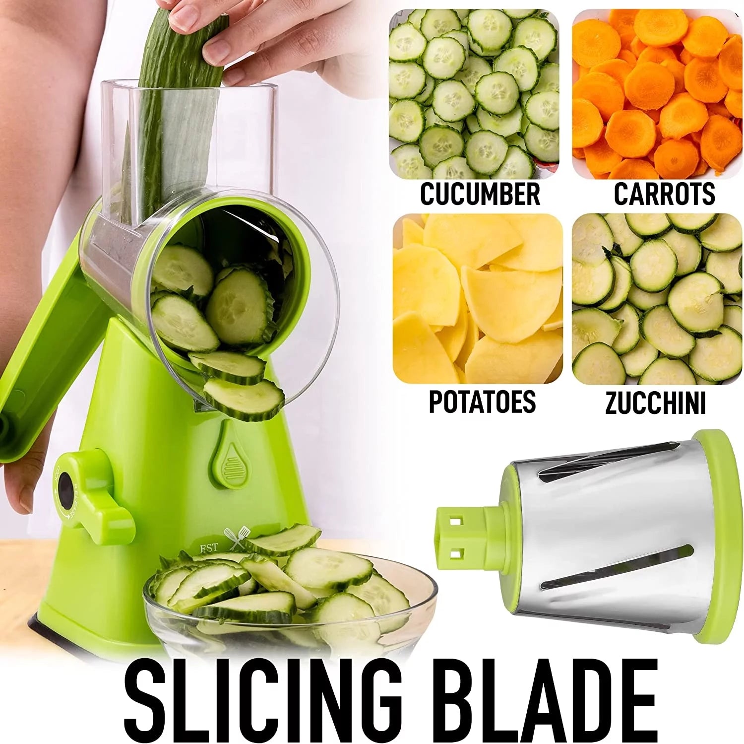 Rotary Cheese Grater with 3 Stainless Steel Blades W3255
