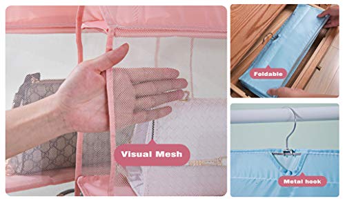 Hanging Clear Handbag Purse Organizer with Hook, 4 Pockets for Closet I10824