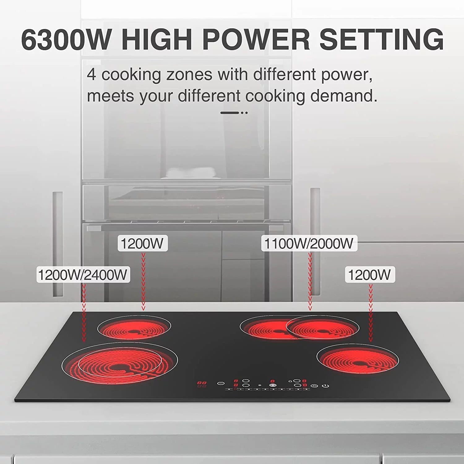 30 Inch Built-in Electric Cooktop, 6800W Ceramic Stove with Touch Screen K6989