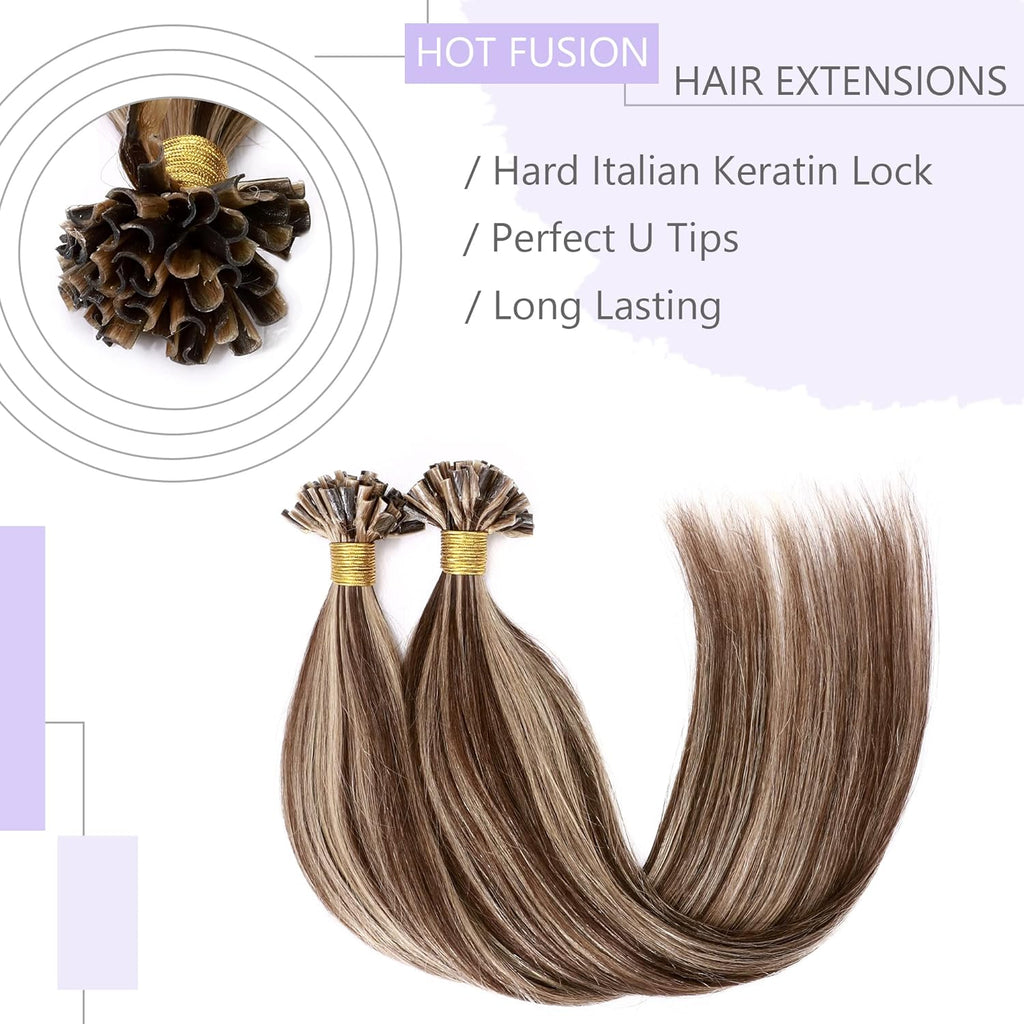 U Tip Hair Extensions Real Human Hair Keratin Fusion Natural Silky Straight 18 Inch L698285