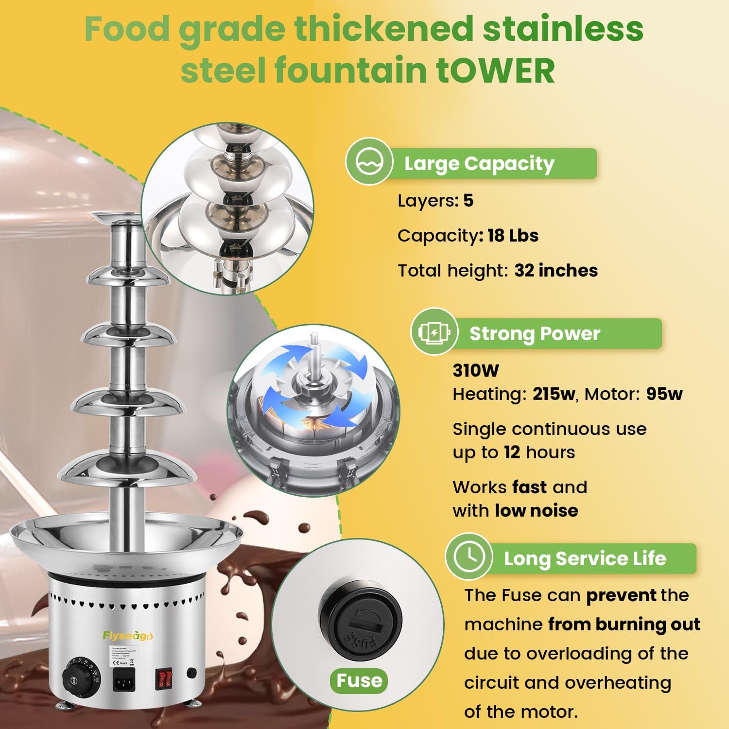 Chocolate Fountain Machine 5 Tier Stainless Steel J26133