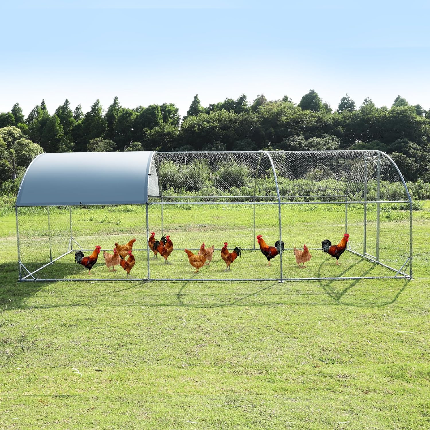 Large Metal Chicken Coop Walk-in Poultry Cage with Waterproof Cover for Outdoor Use F2254