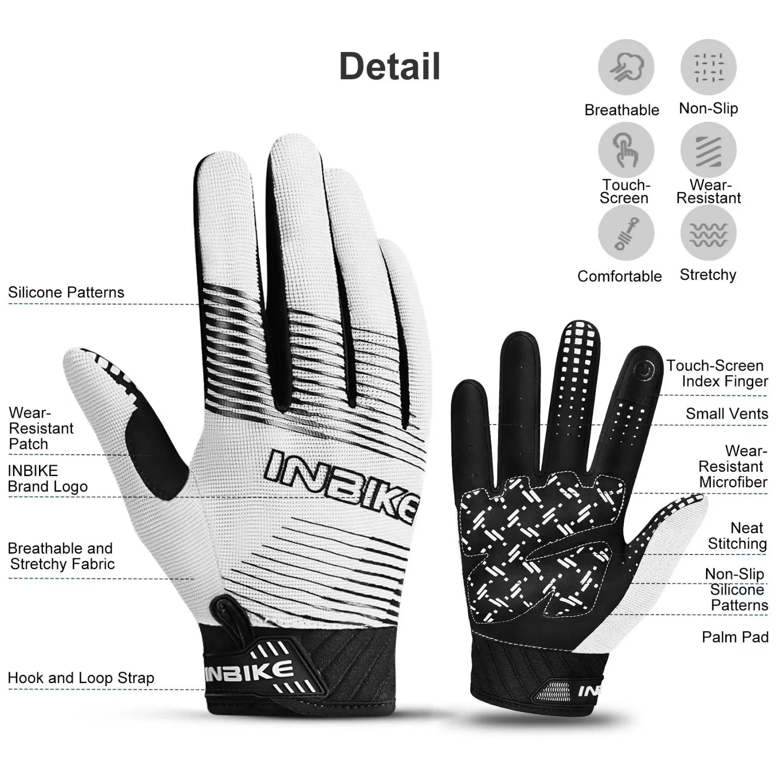 Cycling Gloves Road Bike Lightweight Touchscreen Non-Slip Palm Pad L61458