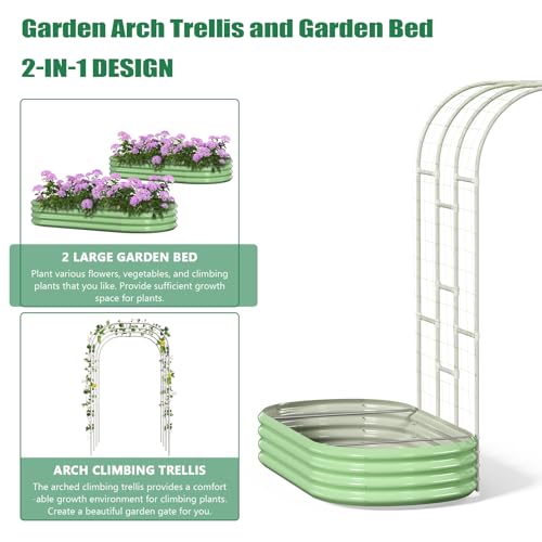 Metal Raised Garden Bed with Arch Trellis for Climbing Plants E8630