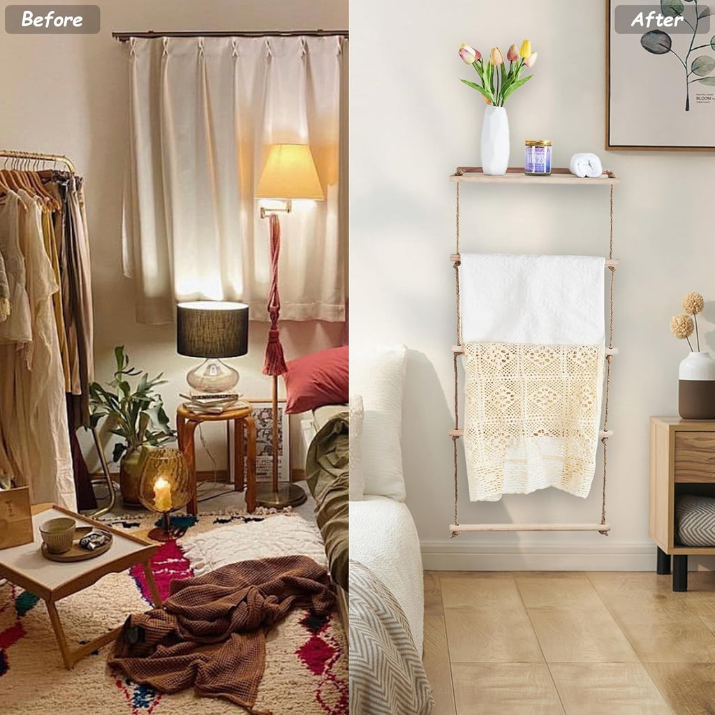 Wooden Blanket Ladder for Living Room, Bedroom, and Bathroom W177498