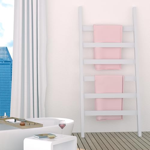 Bamboo Blanket Ladder, 6 Tier, 68.9 Inch Tall, White V9281
