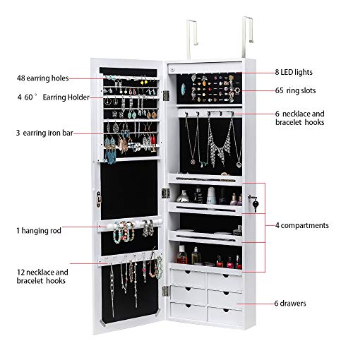 Jewelry Armoire Organizer with LED Lights and Full-Length Mirror D503