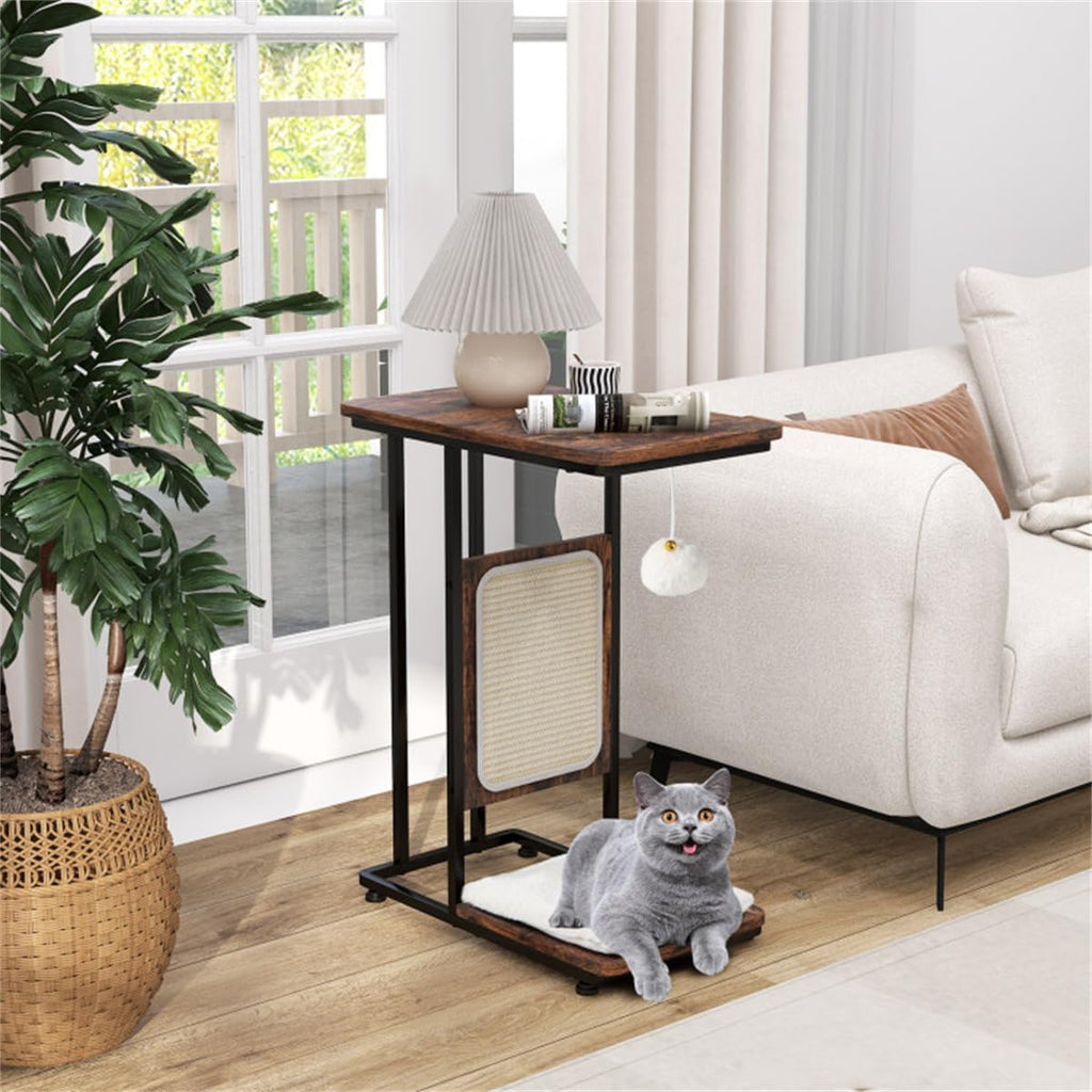 Cat Side Table with Scratching, Industrial Style for Living Room Bedroom I28429