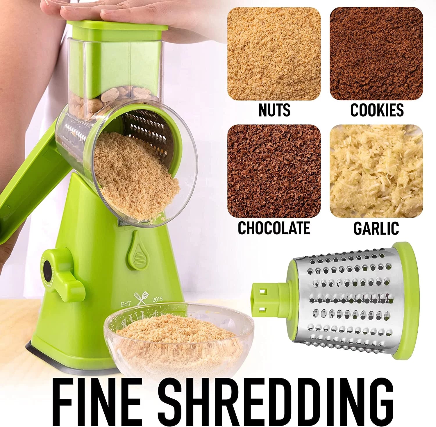 Rotary Cheese Grater with 3 Stainless Steel Blades W3255