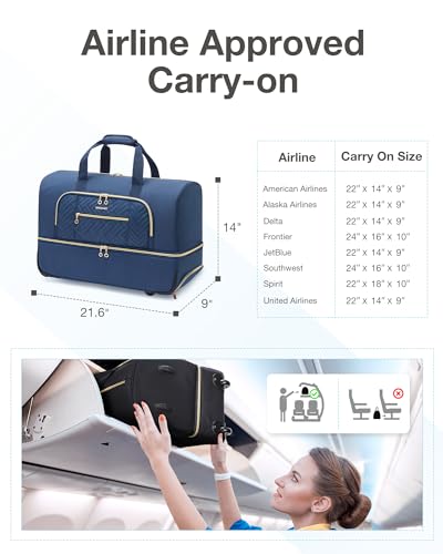 Rolling Duffel Bag with Wheels, 45L Carry-on Luggage with Shoes Compartment D218726