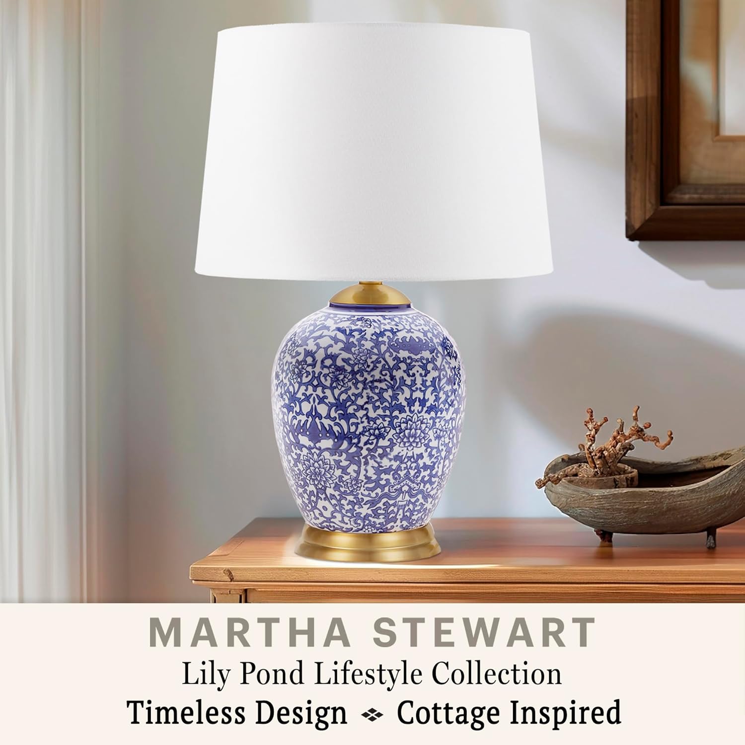 Ceramic Urn Table Lamp with Drum Shade, 22.5" Blue R62336