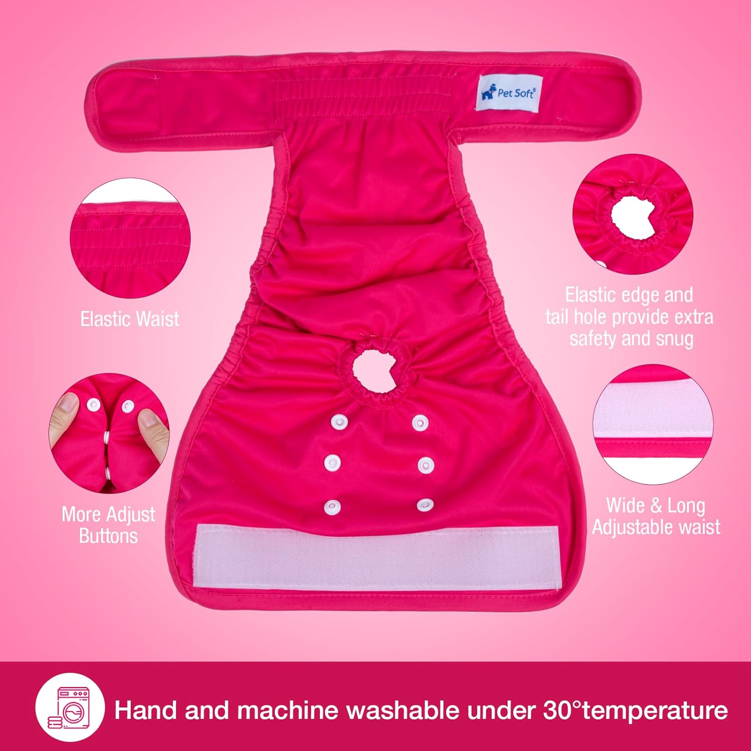 Pet Soft Washable Female Dog Diapers (3 Pack) for Heat, Reusable, Size S U641