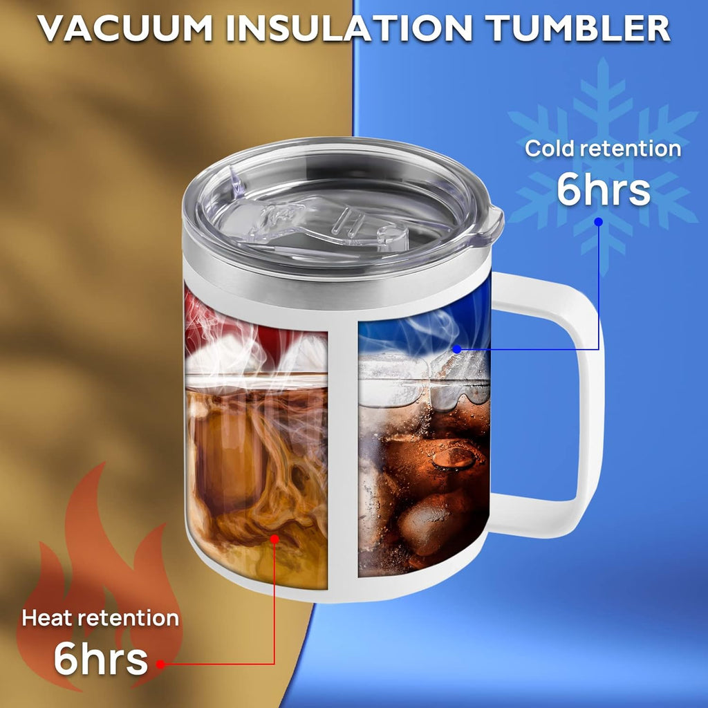 12 Oz Sublimation Blank Mug Set, Stainless Steel Double Wall Insulated Cups with Handles and Lids, 4 Pack D9084