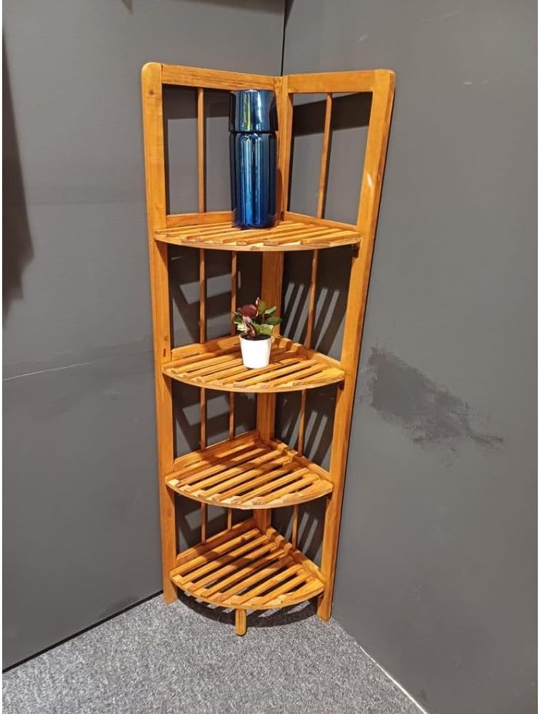 Corner Wooden Bookshelf, 4-Tier Open Shelf for Living Room Z8815