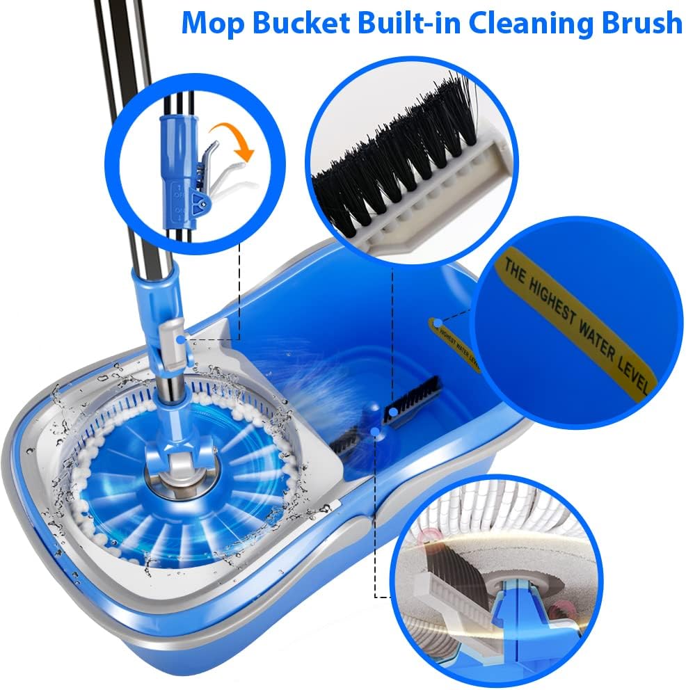 Spin Mop and Bucket with Wringer Set, Microfiber Floor Cleaning System for Hardwood Laminate K3917