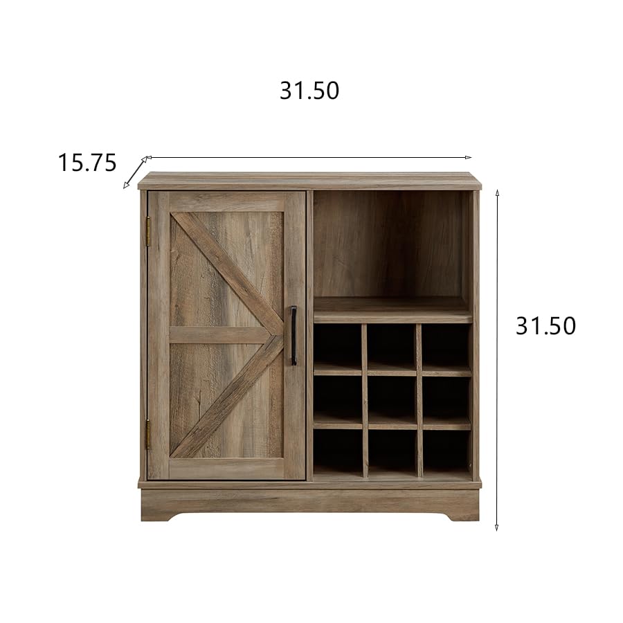 Farmhouse Coffee Bar Cabinet with Drawer and Sliding Barn Door, Gray Wash B34829