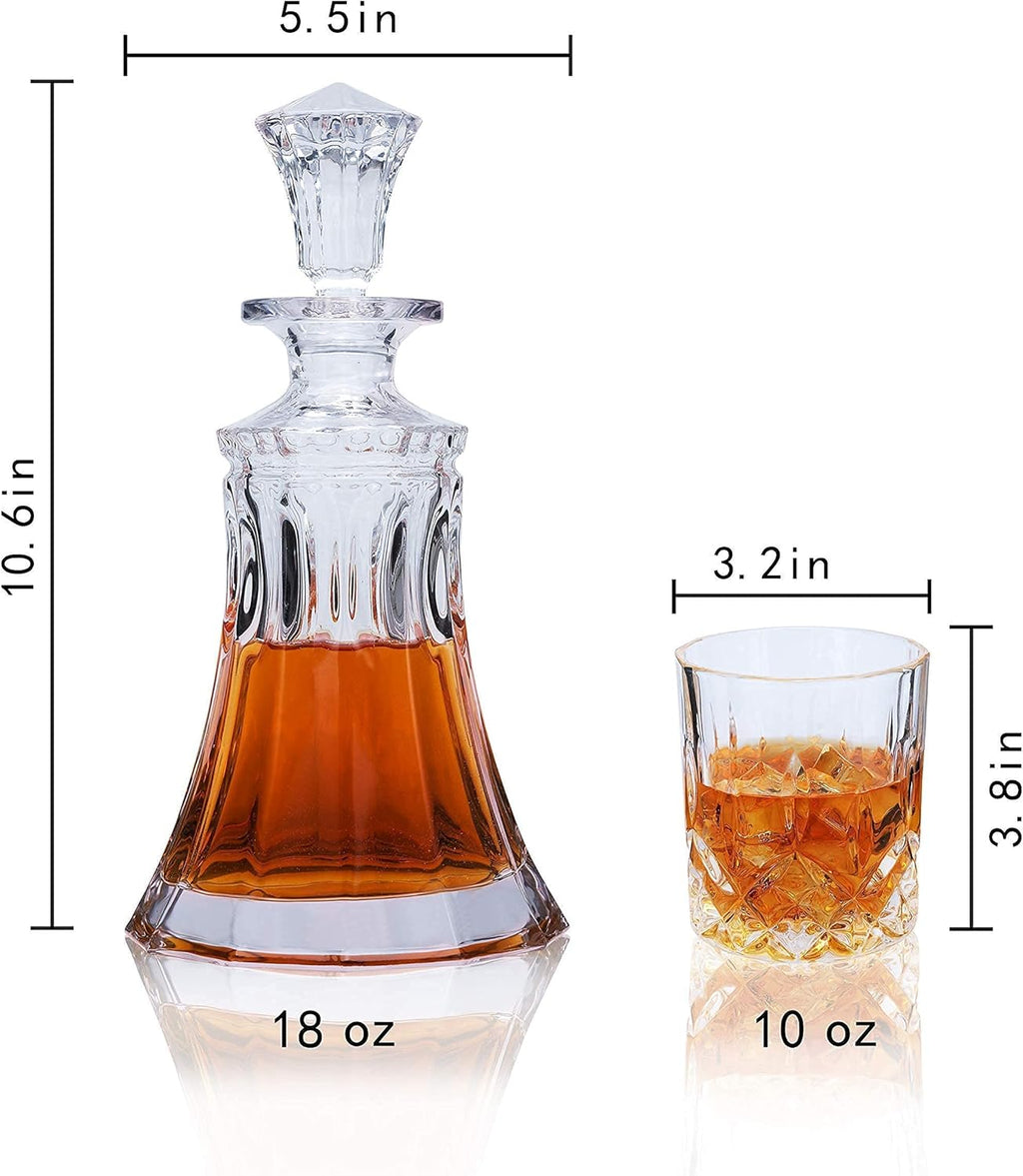 Whiskey Decanter Set with 4 Glasses, Crystal for Bourbon, Scotch, Vodka and Liquor, 9-Piece Z87684