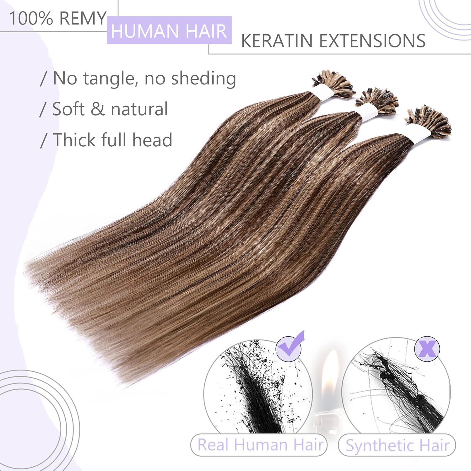 U Tip Hair Extensions Real Human Hair Keratin Fusion Natural Silky Straight 18 Inch L698285
