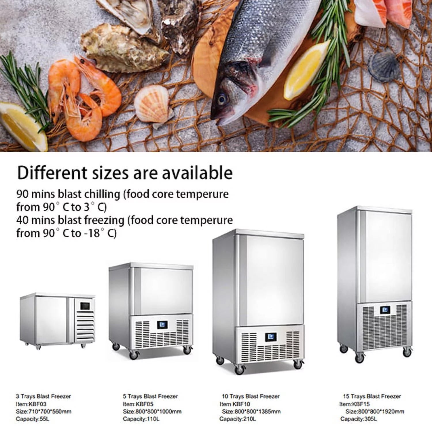 Commercial 3-Tray Blast Chiller & Freezer for Ice Cream, Chicken, Fish, Dessert O885129