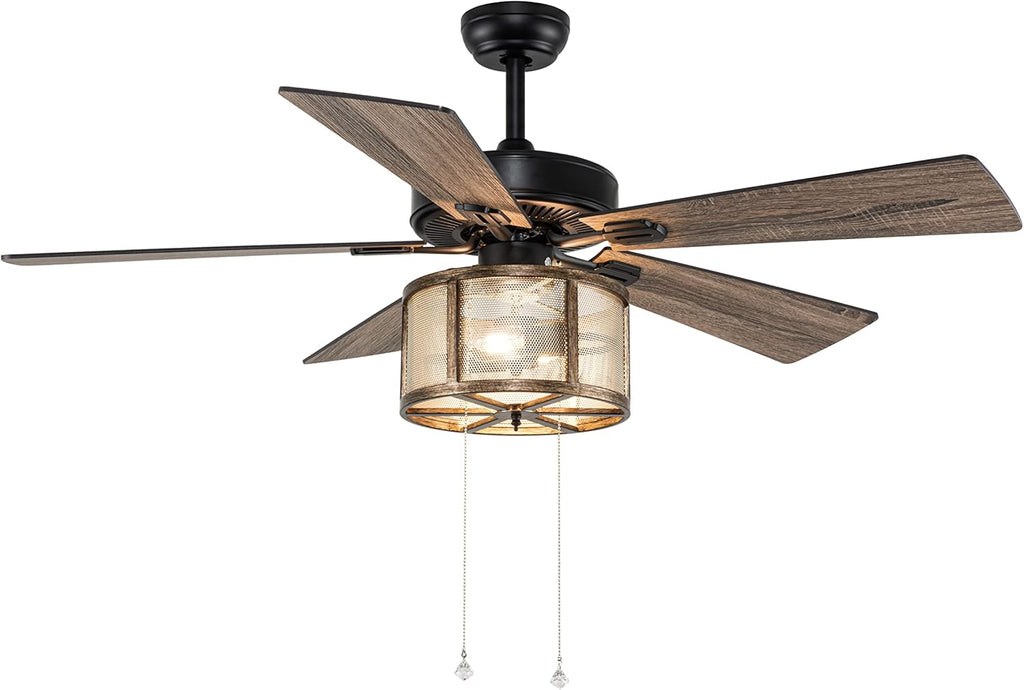 52" Farmhouse Ceiling Fan with Lights, Remote Control, 5 Reverse Blades, Quiet Motor, 3 Speed, Matte Black K2319