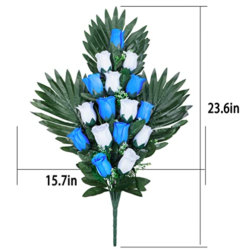 2 Sets Artificial Cemetery Flowers with 2 Long Nail Vases, Outdoor Grave Decorations Q357288