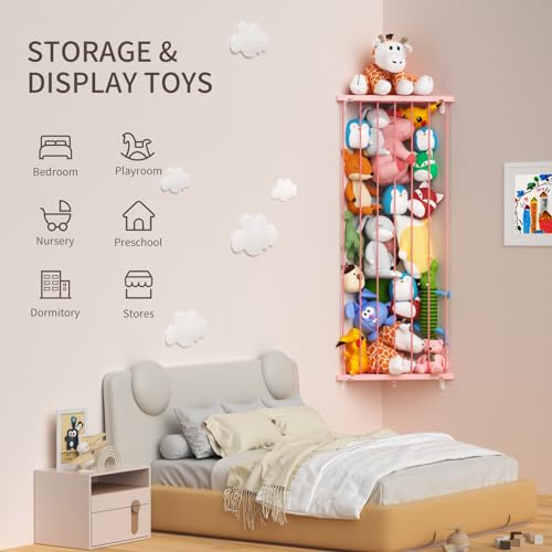 Corner Stuffed Animal Storage Organizer with Adjustable Length, Large Wall Hanging for Kids Room P805