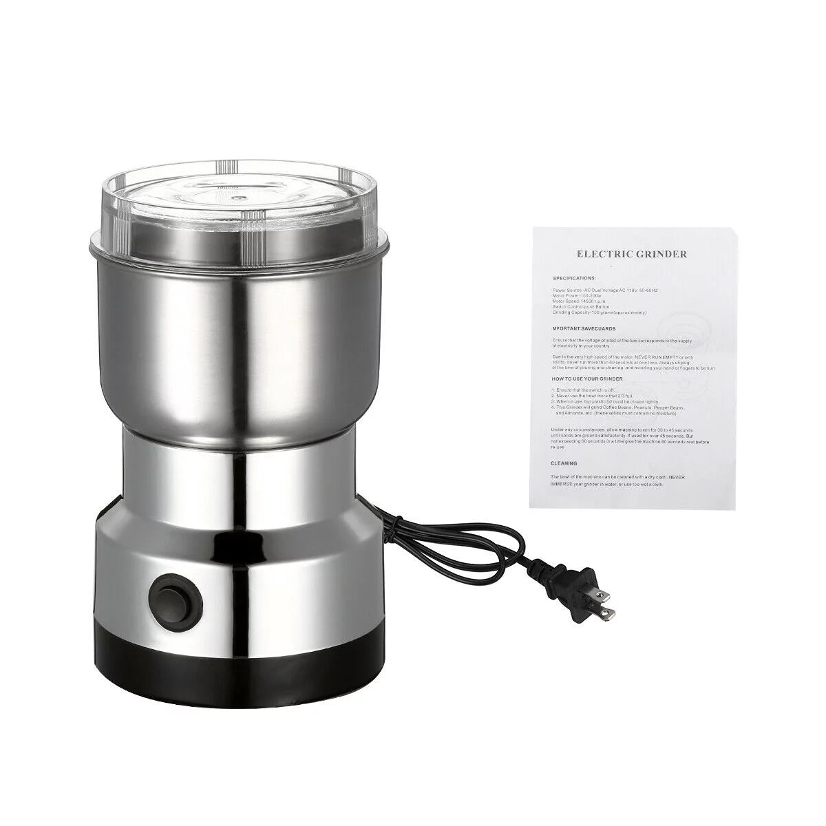 Stainless Steel Electric Coffee Grinder for Beans, Spices & Nuts D2808